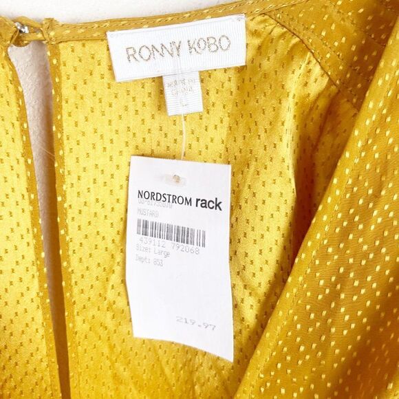 Ronny Kobo Yellow Silk Slit Maxi Sundress Belted V-neckline large - Picture 5 of 9